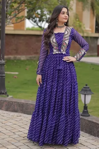 Purple printed faux georgette gown  - full stitched free size