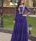 Purple printed faux georgette gown  - full stitched free size