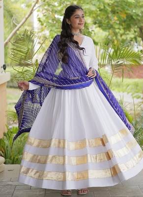 white rayon gown with gota patti lace & leheriya dupatta  - full stitched free size 5