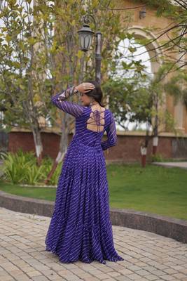 Purple printed faux georgette gown  - full stitched free size 2