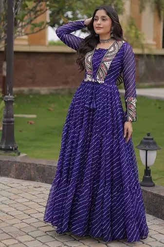 Purple printed faux georgette gown  - full stitched free size