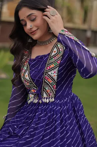 Purple printed faux georgette gown  - full stitched free size