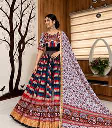 Muslin Cotton Lehenga Choli Set With Mirror Work And Sali Lace