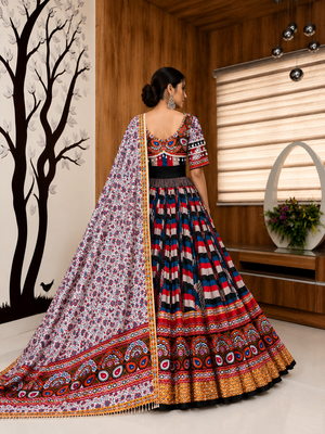 Muslin Cotton Lehenga Choli Set With Mirror Work And Sali Lace 2