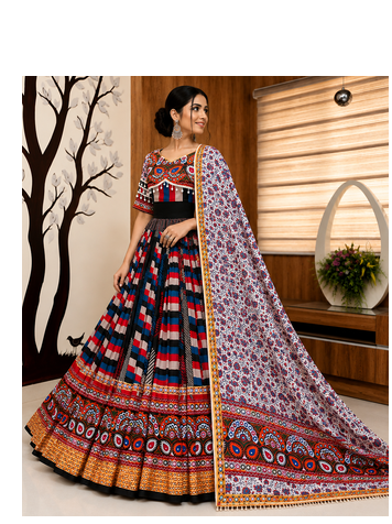 Muslin Cotton Lehenga Choli Set With Mirror Work And Sali Lace 4