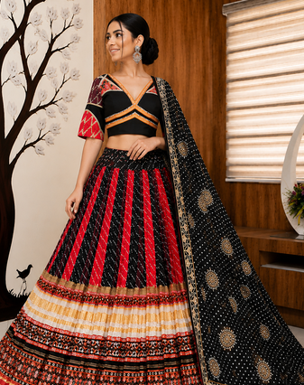 Muslin Cotton Lehenga Choli Set With Mirror Work And Kodi Lace