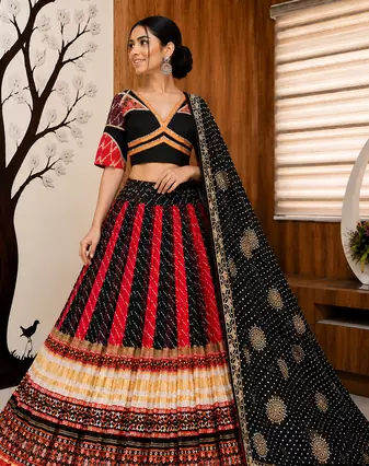 Muslin Cotton Lehenga Choli Set With Mirror Work And Kodi Lace