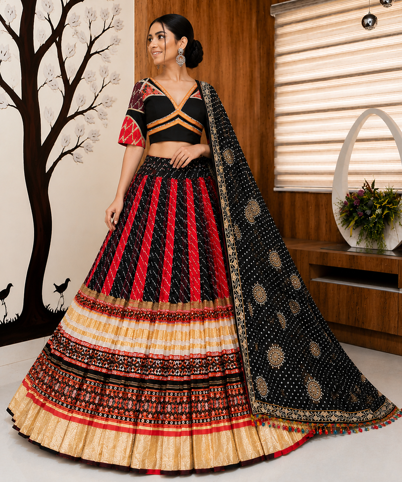Muslin Cotton Lehenga Choli Set With Mirror Work And Kodi Lace