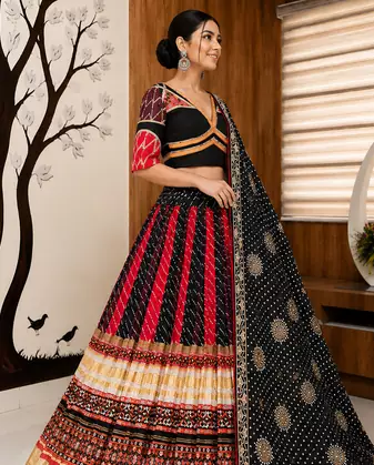 Muslin Cotton Lehenga Choli Set With Mirror Work And Kodi Lace