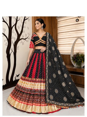Muslin Cotton Lehenga Choli Set With Mirror Work And Kodi Lace 4