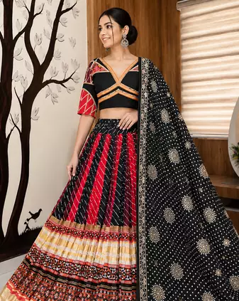 Muslin Cotton Lehenga Choli Set With Mirror Work And Kodi Lace