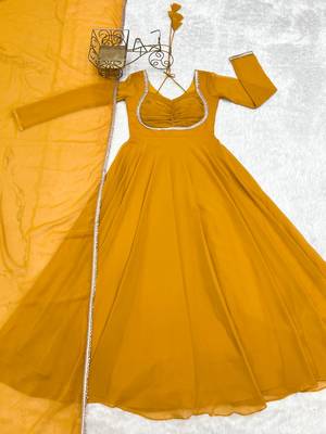 Women's Gorgeous Solid Fox Blooming Georgette Fabric Flared Anarkali and Dupatta Set 5