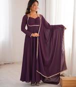 Women's Gorgeous Solid Fox Blooming Georgette Fabric Flared Anarkali and Dupatta Set