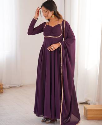 Women's Gorgeous Solid Fox Blooming Georgette Fabric Flared Anarkali and Dupatta Set 3
