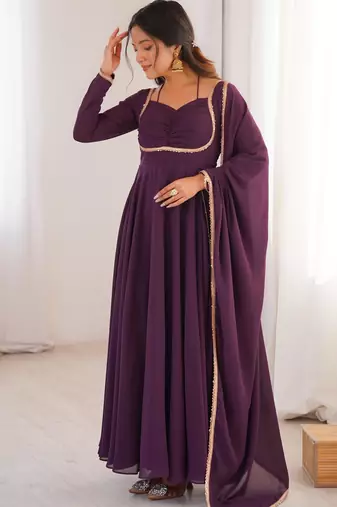 Women's Gorgeous Solid Fox Blooming Georgette Fabric Flared Anarkali and Dupatta Set