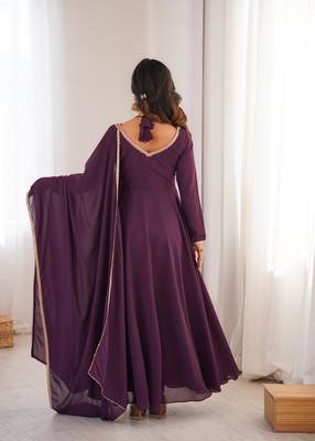 Women's Gorgeous Solid Fox Blooming Georgette Fabric Flared Anarkali and Dupatta Set 4