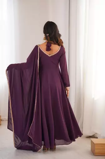 Women's Gorgeous Solid Fox Blooming Georgette Fabric Flared Anarkali and Dupatta Set