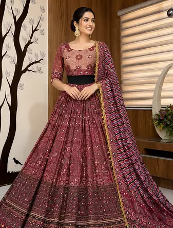 Muslin Cotton Lehenga Choli Set With Real Mirror Work And Coin Lace