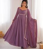 Women's Gorgeous Solid Fox Blooming Georgette Fabric Flared Anarkali and Dupatta Set