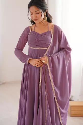 Women's Gorgeous Solid Fox Blooming Georgette Fabric Flared Anarkali and Dupatta Set