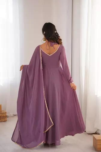 Women's Gorgeous Solid Fox Blooming Georgette Fabric Flared Anarkali and Dupatta Set