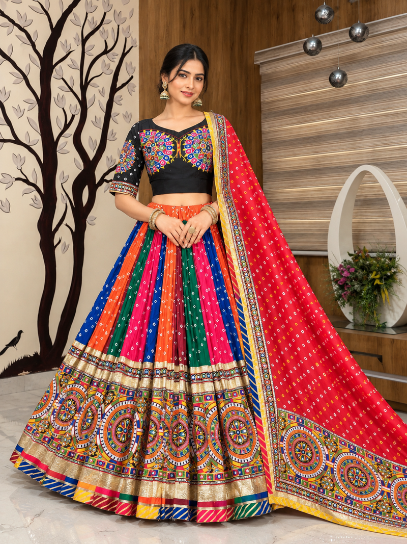 Muslin Cotton Lehenga Choli Set With Mirror Work And Gota Patti Lace