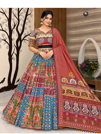 Muslin Cotton Lehenga Choli Set With Mirror Work And Latkan Lace 1
