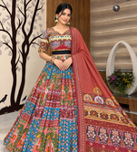 Muslin Cotton Lehenga Choli Set With Mirror Work And Latkan Lace