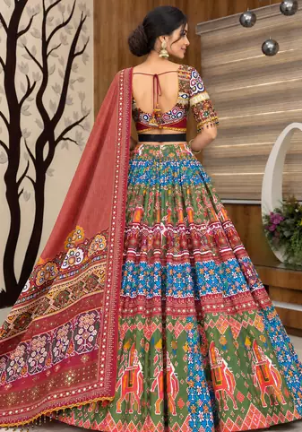 Muslin Cotton Lehenga Choli Set With Mirror Work And Latkan Lace