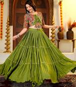 Green Cotton Readymade Lehenga Choli with Thread & Sequin Work