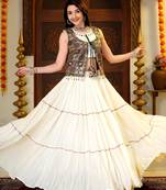 Off White Cotton Readymade Lehenga Choli with Mirror & Embroidery Work