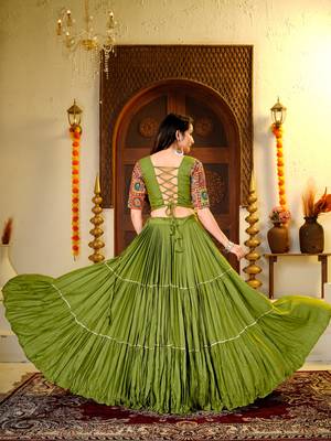 Green Cotton Readymade Lehenga Choli with Thread & Sequin Work 4