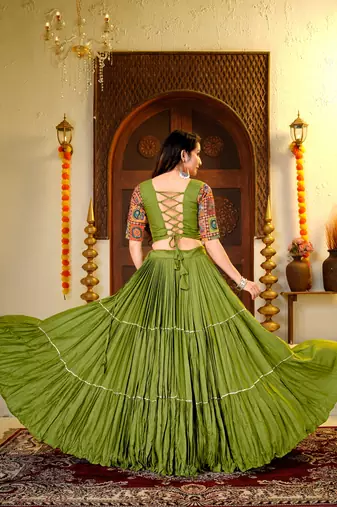 Green Cotton Readymade Lehenga Choli with Thread & Sequin Work