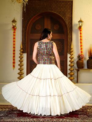 Off White Cotton Readymade Lehenga Choli with Mirror & Embroidery Work 3