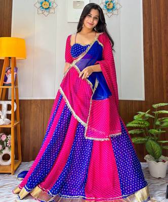 Blue & Rani Grorgette Readymade Printed Lehenga Choli with Bandhej work 1