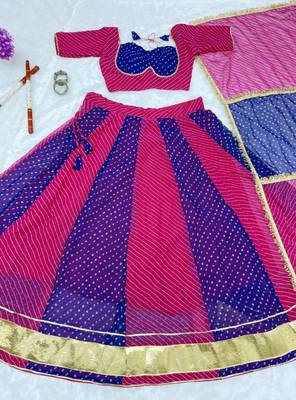 Blue & Rani Grorgette Readymade Printed Lehenga Choli with Bandhej work 4