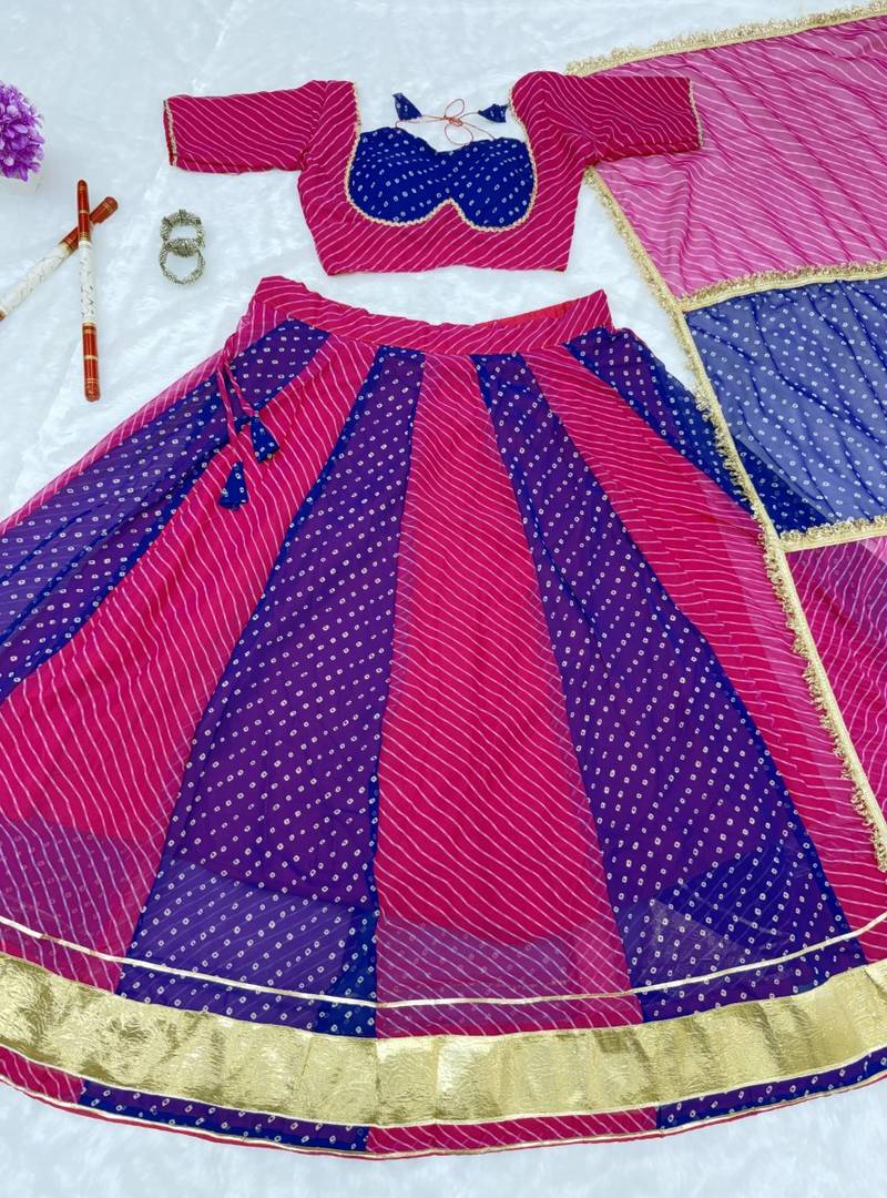 Blue & Rani Grorgette Readymade Printed Lehenga Choli with Bandhej work