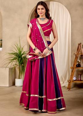 Magenta & Purple Cotton Readymade Lehenga Choli with Sequin Work 1