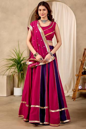 Magenta & Purple Cotton Readymade Lehenga Choli with Sequin Work