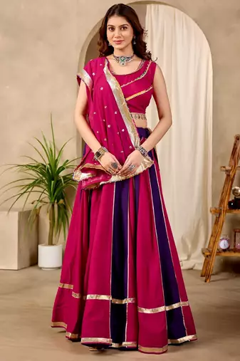 Magenta & Purple Cotton Readymade Lehenga Choli with Sequin Work