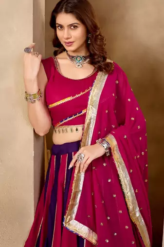 Magenta & Purple Cotton Readymade Lehenga Choli with Sequin Work