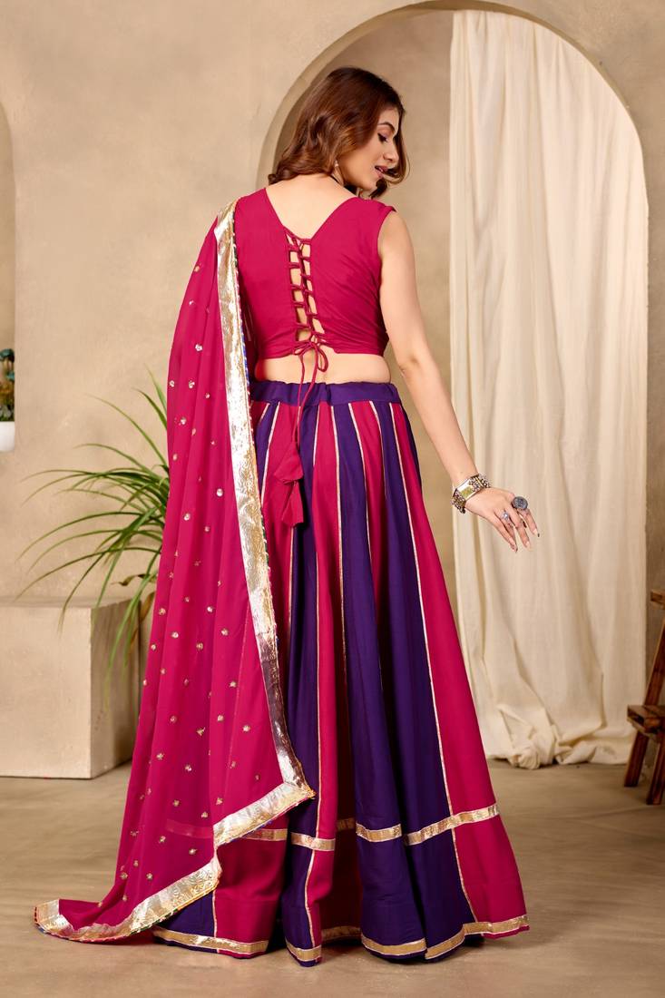 Magenta & Purple Cotton Readymade Lehenga Choli with Sequin Work