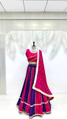 Magenta & Purple Cotton Readymade Lehenga Choli with Sequin Work 4