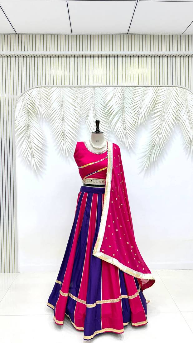 Magenta & Purple Cotton Readymade Lehenga Choli with Sequin Work