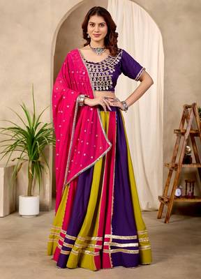 Multi Cotton Readymade Lehenga Choli with Sequin & Mirror Work 1