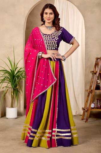 Multi Cotton Readymade Lehenga Choli with Sequin & Mirror Work
