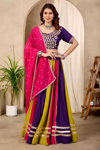 Multi Cotton Readymade Lehenga Choli with Sequin & Mirror Work