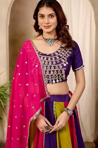 Multi Cotton Readymade Lehenga Choli with Sequin & Mirror Work