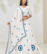 White Cotton Readymade Lehenga Choli with Thread Work