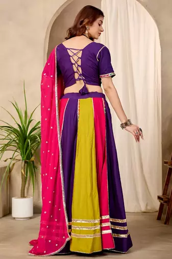 Multi Cotton Readymade Lehenga Choli with Sequin & Mirror Work